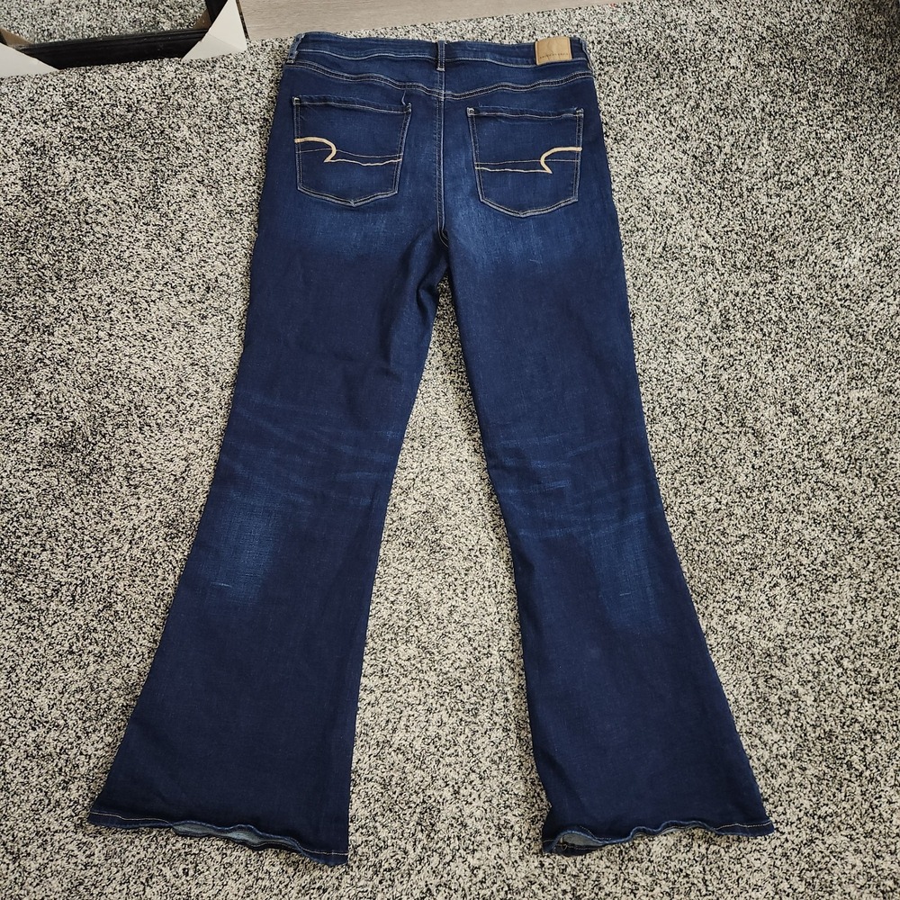 American Eagle Highest Rise Flare Jeans Super Stretch Darkwash Women's 16 Long - Picture 6 of 8